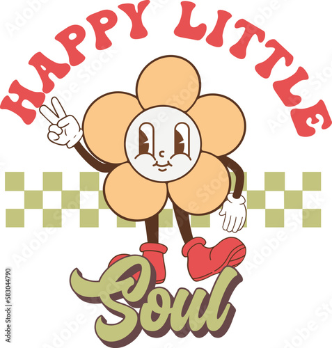 Happy little soul kids for shirt style retro flower character cartoon groovy trendy.