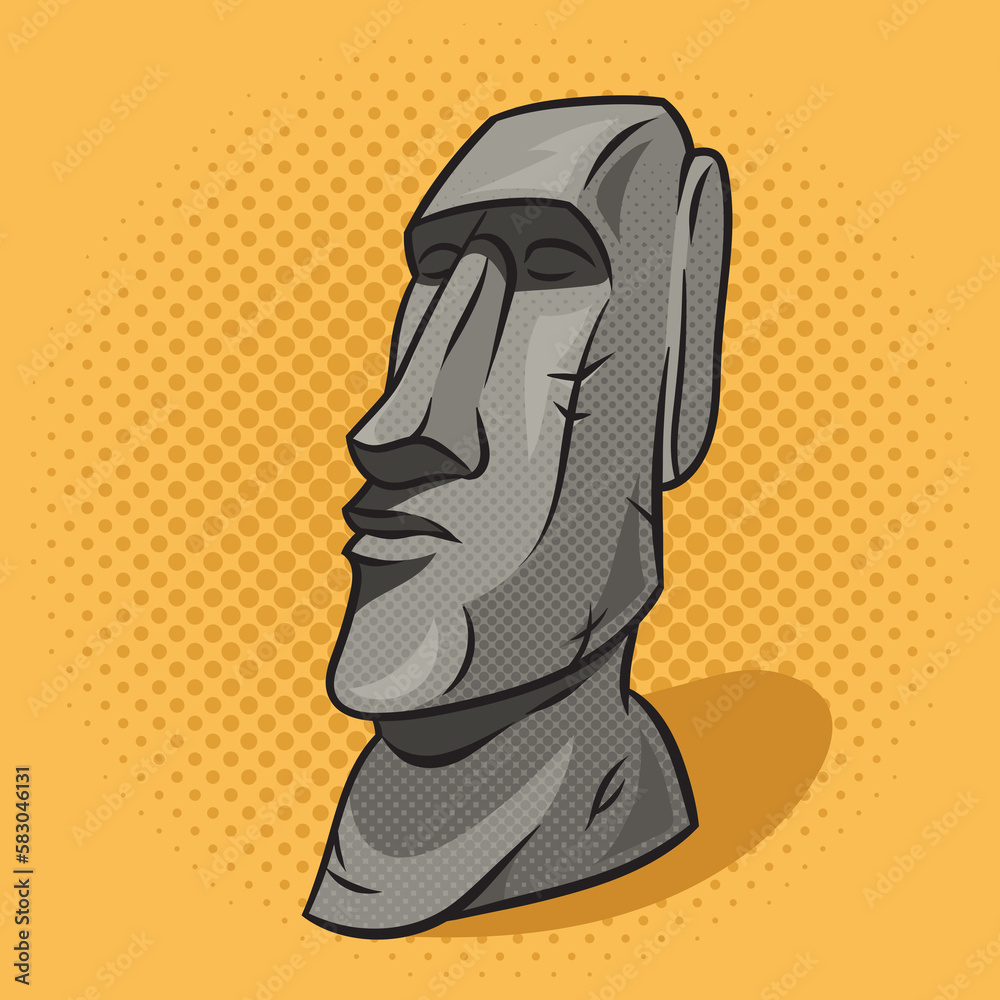 Moai stone statue human figure pinup pop art retro raster illustration. Comic book style imitation. Moai stone statue human figure pinup pop art retro raster illustration. Comic book style imitation.