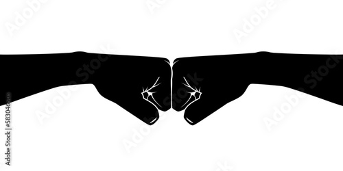 Friendly bumping of clenched silhouette fists together. Greeting hands gesture. Vector illustration of friendship, partnership, teamwork and unity