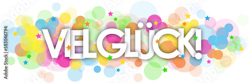 VIEL GLUCK! (GOOD LUCK! in German) typography banner with colorful stars and bokeh lights on transparent background