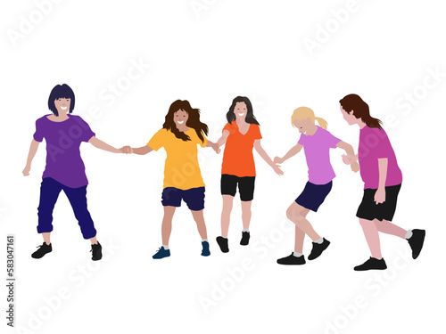 Happy Girls Group in illustration graphic vector