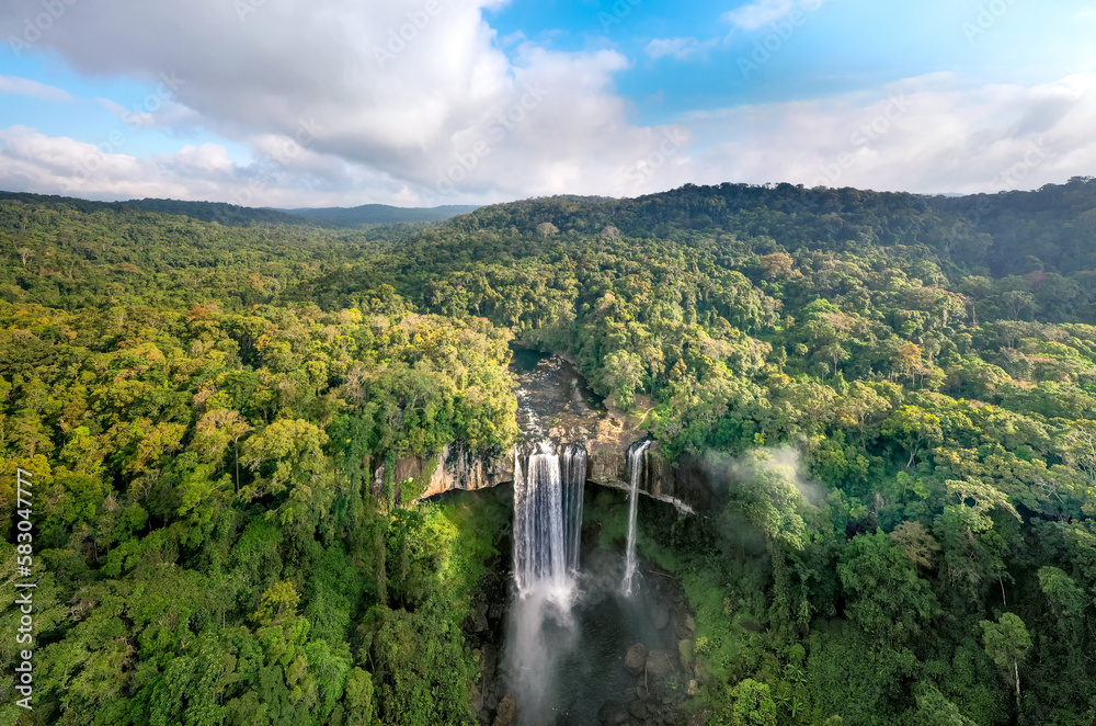 K50 waterfall. The majestic K50 waterfall is still very wild in the tropical jungle in K 'Bang district, Gia Lai province, Vietnam  