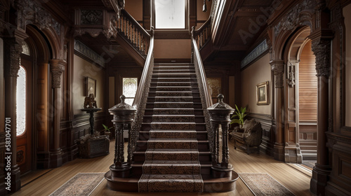 A Victorian mansion with ornate details and a grand Generative AI 