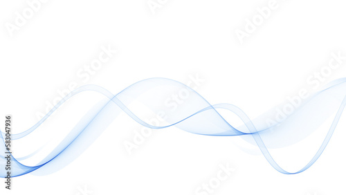 Abstract blue lines on a white background. Curved wavy line, smooth stripe. Design element.