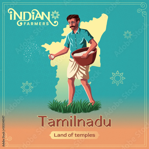 Tamilnadu Farmer - A Vibrant Vector Illustration Depicting the Resilience and Hard Work of Indian Agriculture	 photo