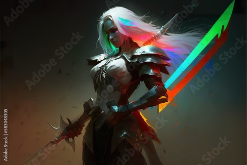 fantasy heavily armored dark elf female warrior. fantasy art . Creative illustration. (Ai Generate)