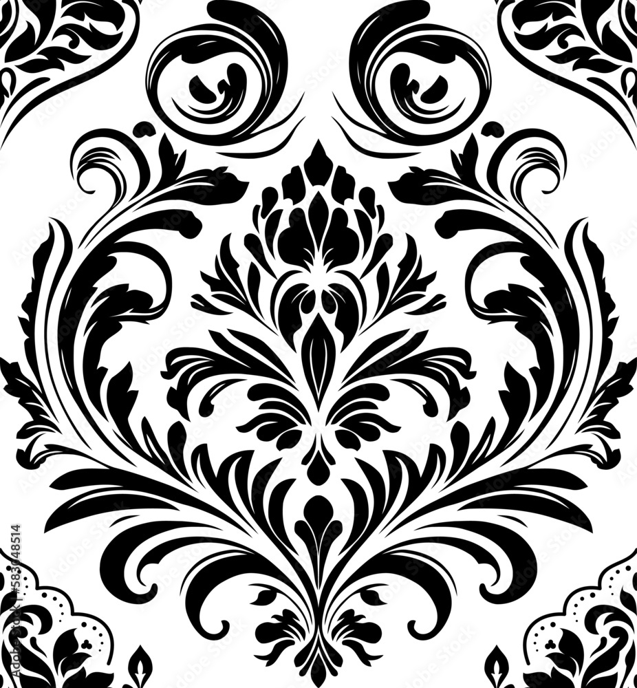 Obraz premium Vector damask seamless pattern background. Classical luxury old fashioned damask ornament, royal victorian seamless texture for wallpapers, textile, wrapping. Exquisite floral baroque template.