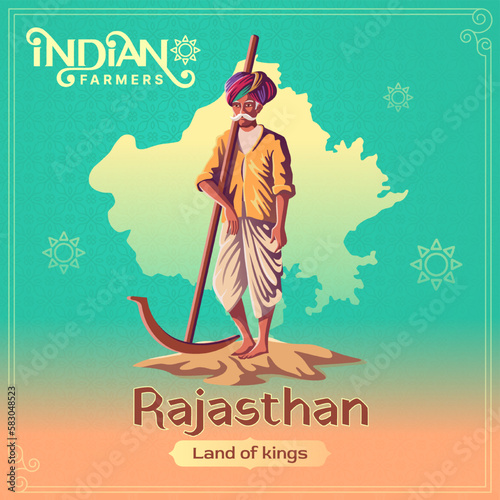 Rajasthan Farmer - A Vibrant Vector Illustration Depicting the Resilience and Hard Work of Indian Agriculture