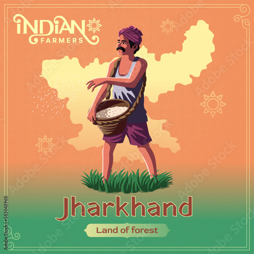 Jharkhand Farmer - A Vibrant Vector Illustration Depicting the Resilience and Hard Work of Indian Agriculture