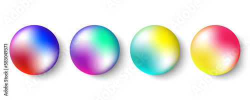 Set of vibrant color round shapes for your creative graphic design. Realistic 3d sphere or ball with bright gradients. Vector illustration.