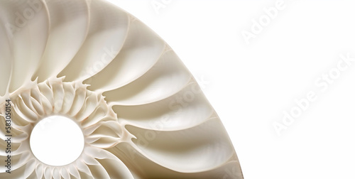 A perfect and amazing fibonacci pattern in a nautilus shell  sea shell close up    Created using generative AI tools.