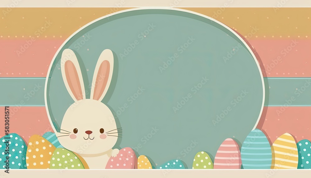Happy easter greeting card in flat style with egg and minimalistic flat color flowers. Empty Space for your greeting text. Generative Ai. Happy easter greeting card in flat style with egg and minimalistic flat color flowers. Empty Space for your greeting text. Generative Ai.