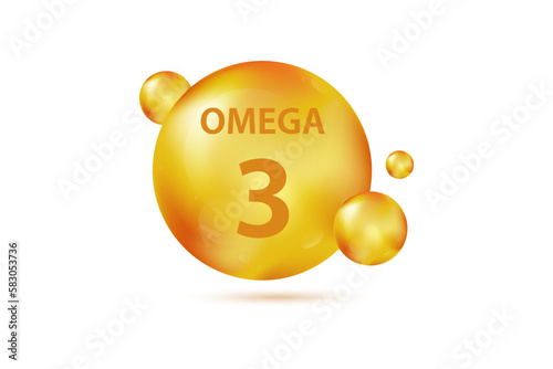 Omega 3 gold capsule. Vitamin drop pill capsule. Shining golden essence droplet. Beauty treatment nutrition skin care design. Beauty and health vector concept. Vector illustration
