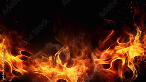 Flame on black background, flame effect for design and graphics. Abstract background. Generative AI.