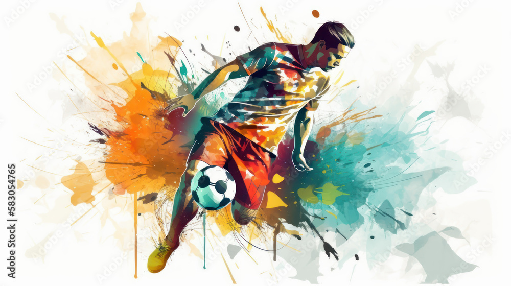 Abstract watercolour-style football player created with generative AI technology