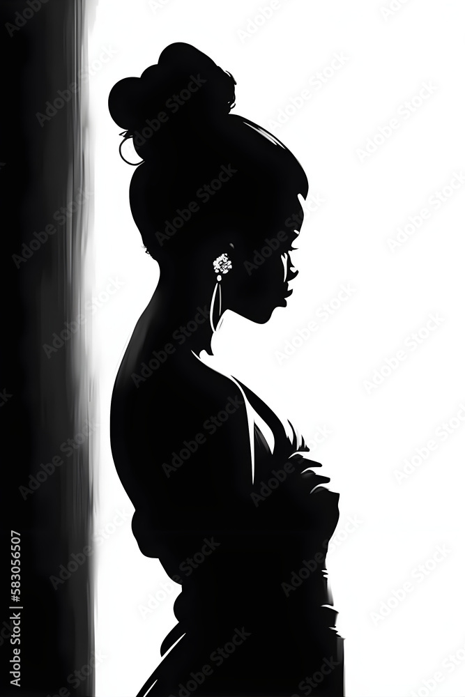 Silhouette de femme noire de profil, en noir et blanc