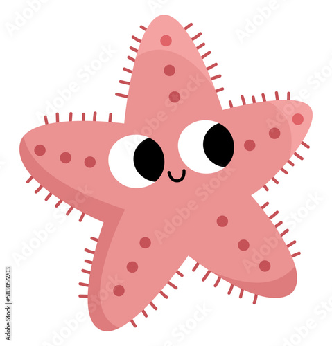 Vector starfish icon. Under the sea illustration with cute funny star fish. Ocean animal clipart. Cartoon underwater or marine clip art for children isolated on white background