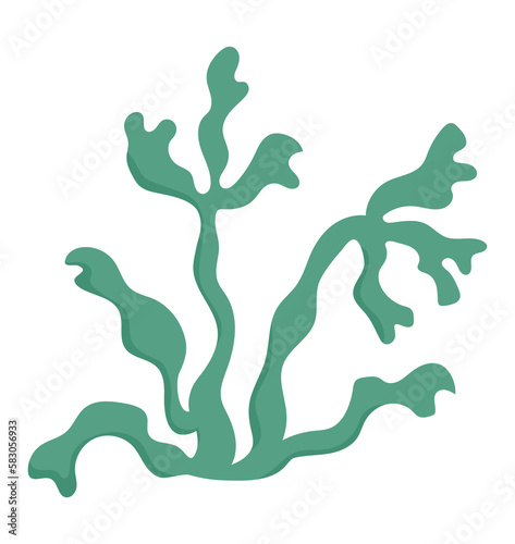 Vector green seaweeds icon. Under the sea illustration with cute fucus. Ocean plant clipart. Cartoon underwater or marine clip art for children isolated on white background.