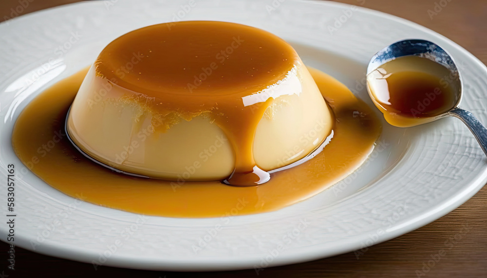 AI generated of pudding cream caramel panna cotta isolated on white plate AI generated of pudding cream caramel panna cotta isolated on white plate