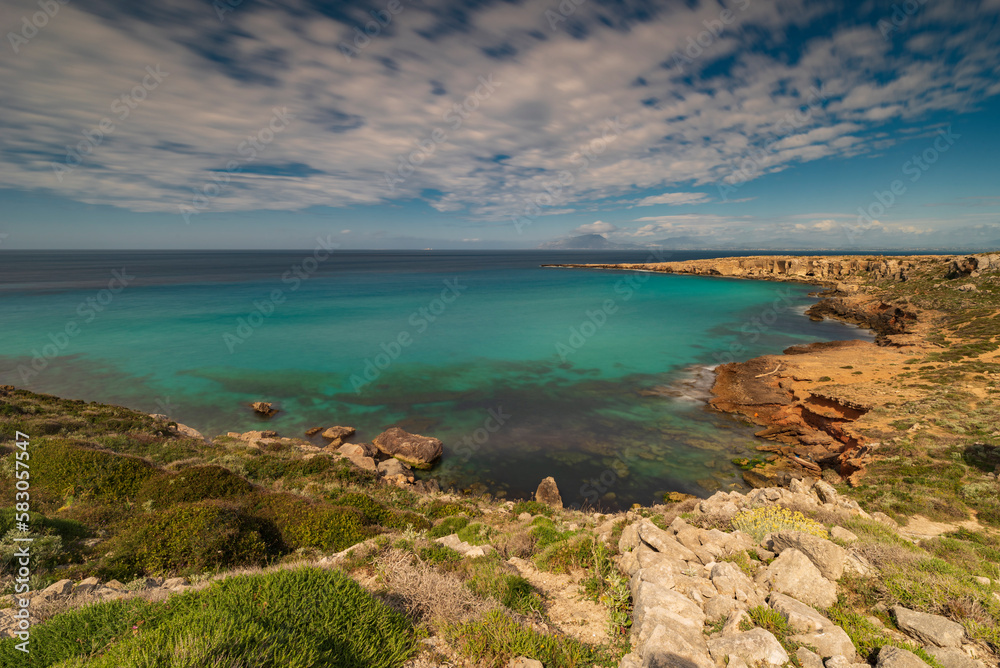 Panoramic view of Cala Rossa bay, Favignana island IT Panoramic view of Cala Rossa bay, Favignana island IT
