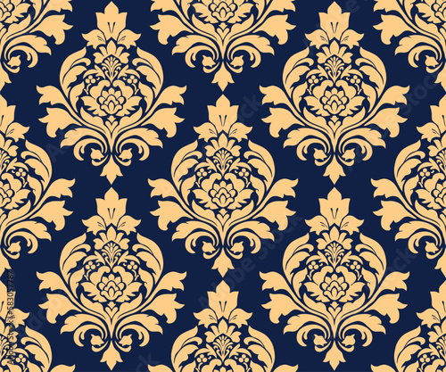 Vector damask seamless pattern background. Classical luxury old fashioned damask ornament, royal victorian seamless texture for wallpapers, textile, wrapping. Exquisite floral baroque template.