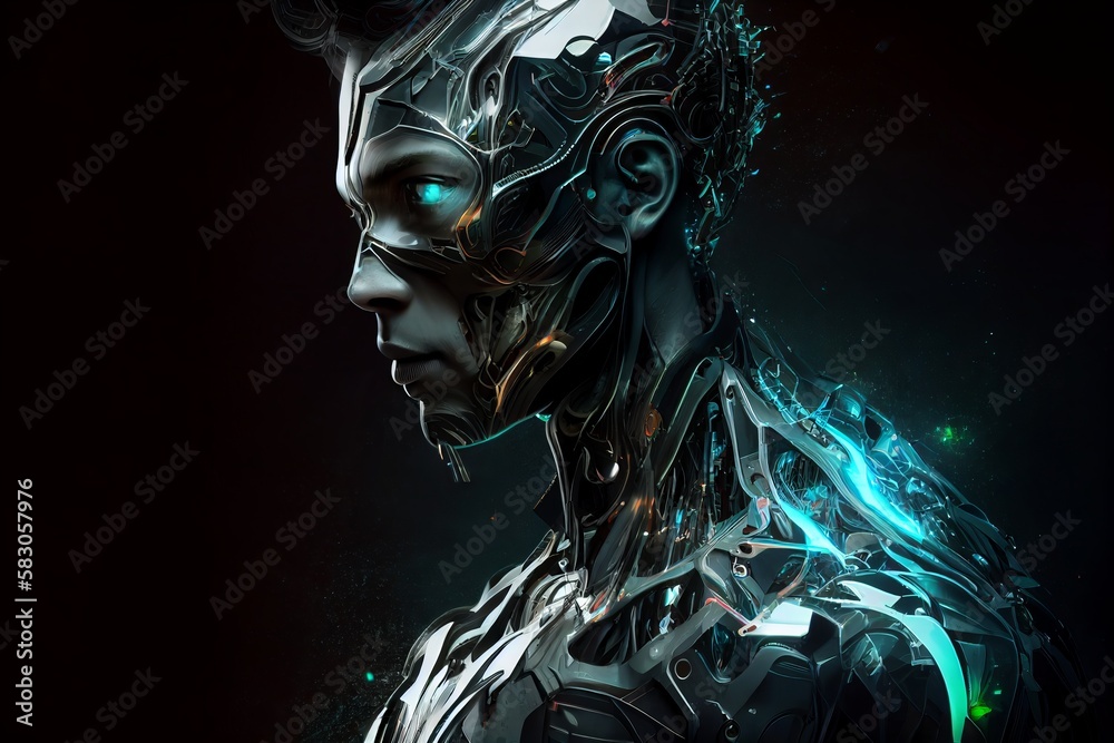 Portrait of futuristic humanlike cyborg man. Generative AI. Portrait of futuristic humanlike cyborg man. Generative AI.