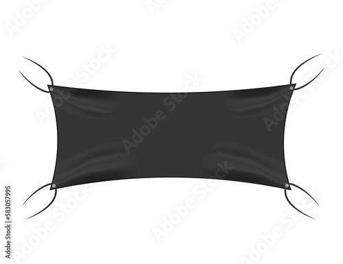 Blank textile banner templates. Black realistic hanging canvas posters mockups, stretching on ropes banners vector image designs for sale and advertising