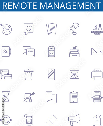 Remote management line icons signs set. Design collection of Remote, Management, Control, Access, Monitor, Administration, Audit, Automate outline concept vector illustrations
