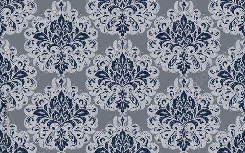 Vector damask seamless pattern background. Classical luxury old fashioned damask ornament, royal victorian seamless texture for wallpapers, textile, wrapping. Exquisite floral baroque template.