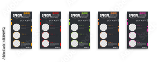 Set Of food post story social media banner template design. Creative design, easy Use for promotions you product. story food for your restaurant promotion.