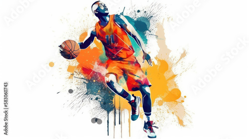 Abstract basketball player in watercolor style created with generative AI technology