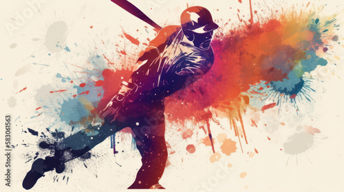 Abstract baseball player in watercolor style created with generative AI technology