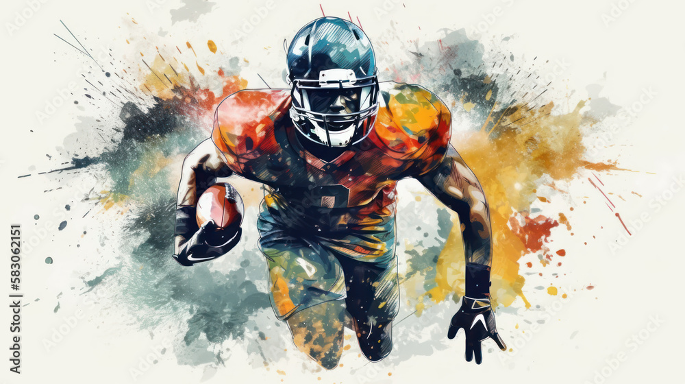 Obraz premium Abstract watercolor-style American football player created with generative AI technology