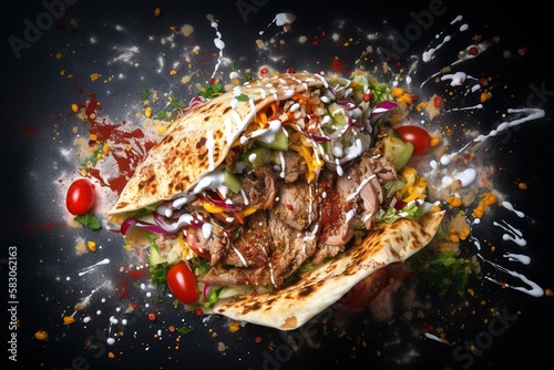 Delicious doner kebab. Template for restaurants. Food photography. Generative AI.