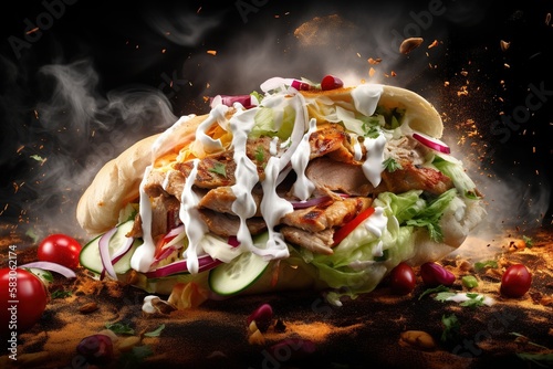 Delicious doner kebab. Template for restaurants. Food photography. Generative AI.