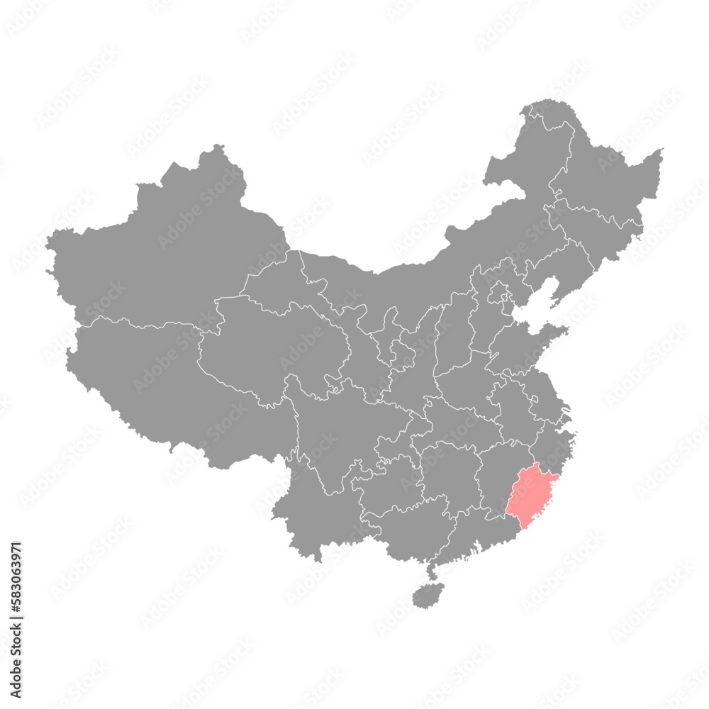 Fujian province map, administrative divisions of China. Vector illustration.