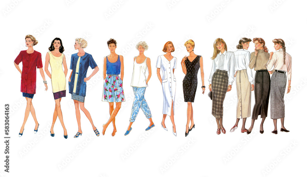 Obraz premium Vintage fashion women models for architecture, Vintage Women, Office Lady, Wearing Style 