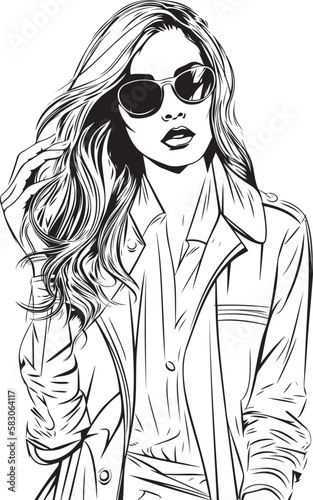 Beautiful woman in sunglasses, sketch, fashion illustration 