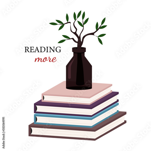 Reading emblems. Bookstore, library icon. Science literature, dictionary. Study books pile. Studies symbol.