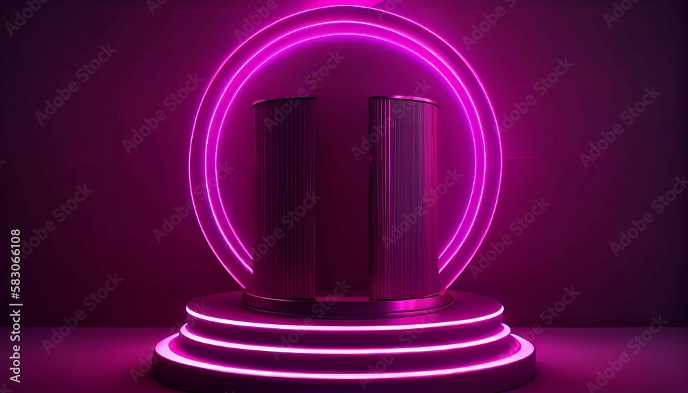 Podium 3d, Futuristic, Glowing Empty Showcase. Blank product pedestal for product presentation. Neon details. Generative AI Podium 3d, Futuristic, Glowing Empty Showcase. Blank product pedestal for product presentation. Neon details. Generative AI