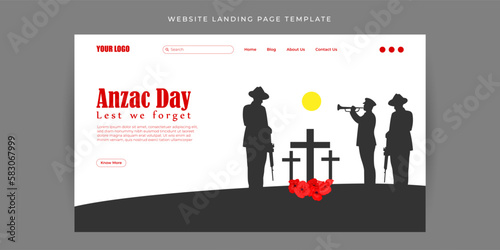 Vector illustration of Anzac Day Website landing page banner mockup Template
