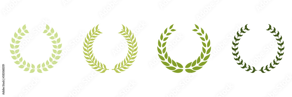 Vintage Champion Prize Symbol. Laurel Wreath Award Silhouette Icon Set. Green Olive Leaves Trophy. Circle Branch with Leaf Victory Emblem for Winner Pictogram. Isolated Vector Illustration