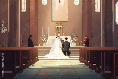 Wedding in a charch illustration, ai generative photo