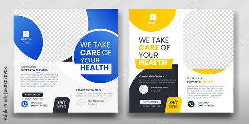 Medical social media banner design with healthcare square post template