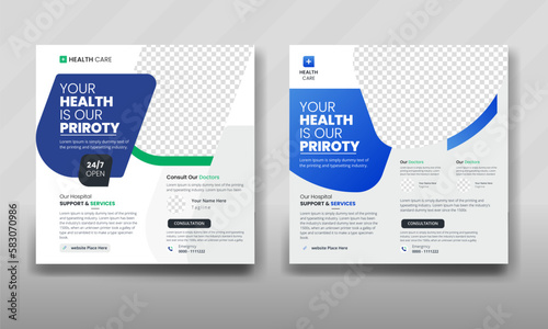 Medical social media banner design for healthcare hospital post template