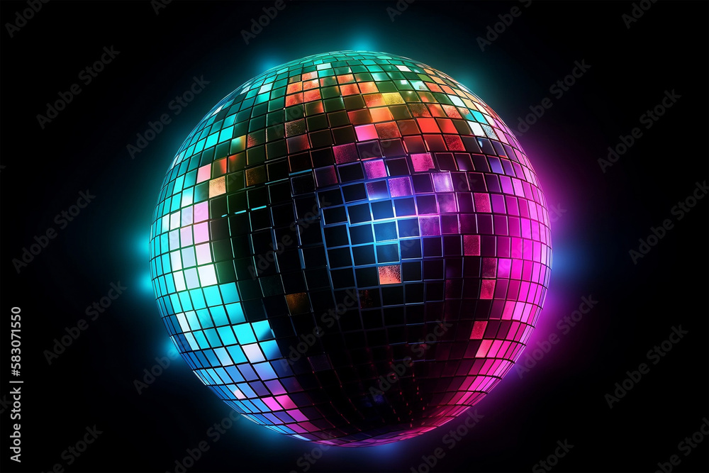 Obraz premium Party disco mirror ball on dark background. Generative AI