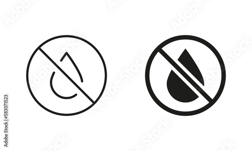 Water Drop Forbidden Silhouette and Line Icon Set. Liquids are Prohibited Black Pictogram. Do Not Drink Water Symbol Collection. Isolated Vector Illustration