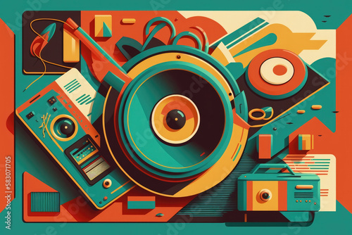Flat retro design: Vintage record and musical mood | Generative AI Production