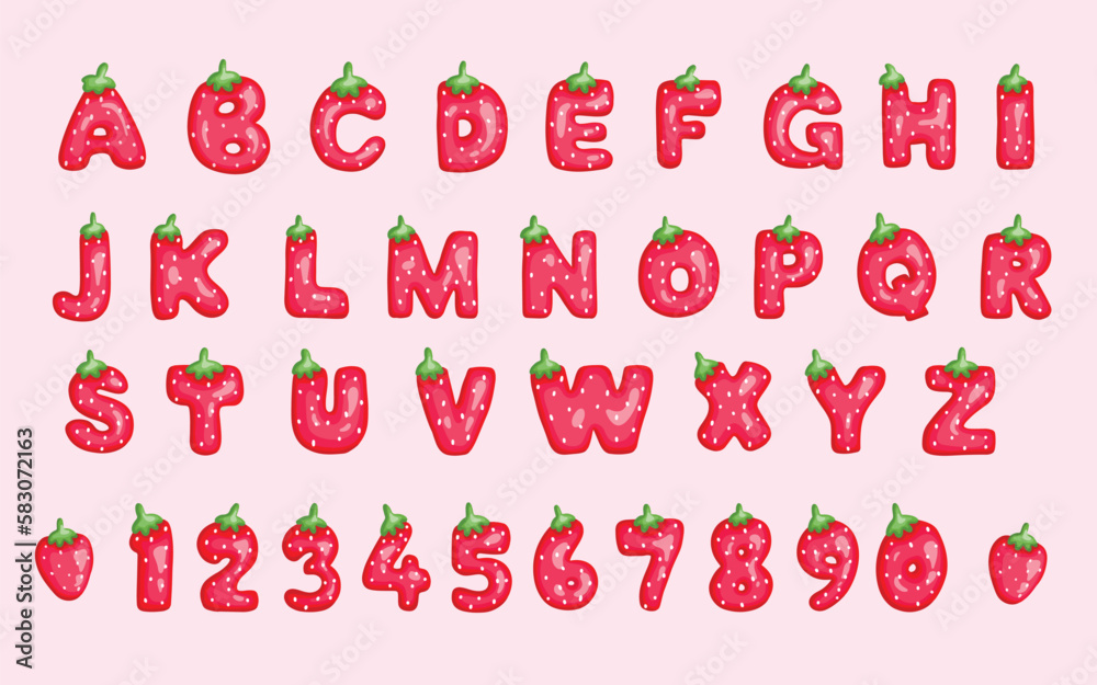 Cute strawberry letter font alphabet and number Stock Vector Adobe Stock