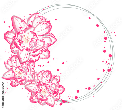 Vintage card with pink tulips Vector watercolor